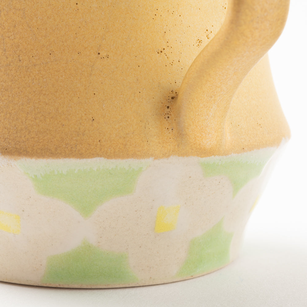 作家 佐藤牧子 お花マグカップ 黄色と緑 作家 佐藤牧子 陶磁器作家もの