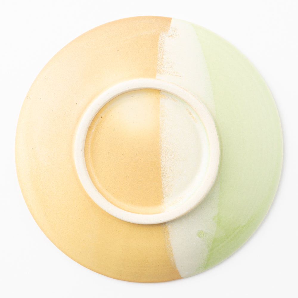 作家 佐藤牧子 お花プレートS 黄色と緑 作家 佐藤牧子 陶磁器作家もの