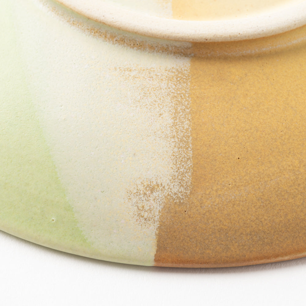 作家 佐藤牧子 お花プレートS 黄色と緑 作家 佐藤牧子 陶磁器作家もの