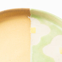 作家 佐藤牧子 お花豆皿 黄色と緑 作家 佐藤牧子 陶磁器作家もの