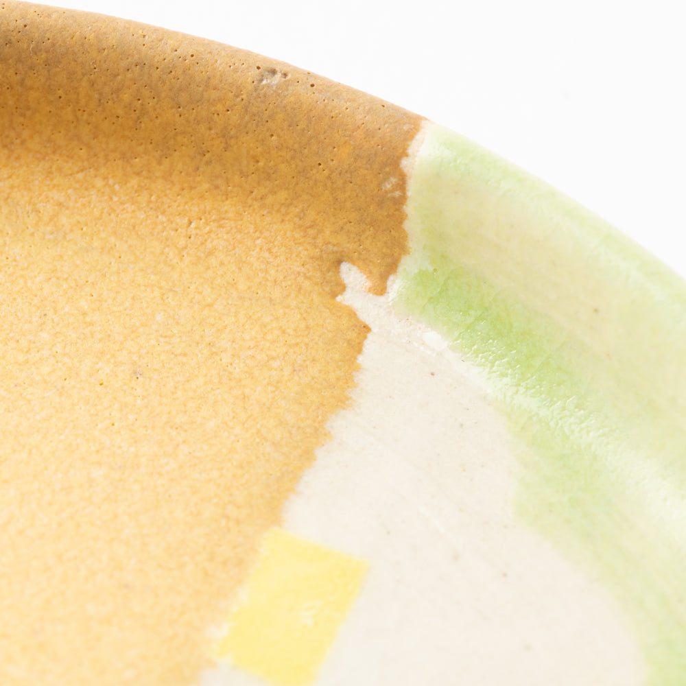 作家 佐藤牧子 お花豆皿 黄色と緑 作家 佐藤牧子 陶磁器作家もの