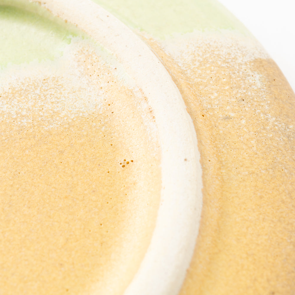 作家 佐藤牧子 お花豆皿 黄色と緑 作家 佐藤牧子 陶磁器作家もの