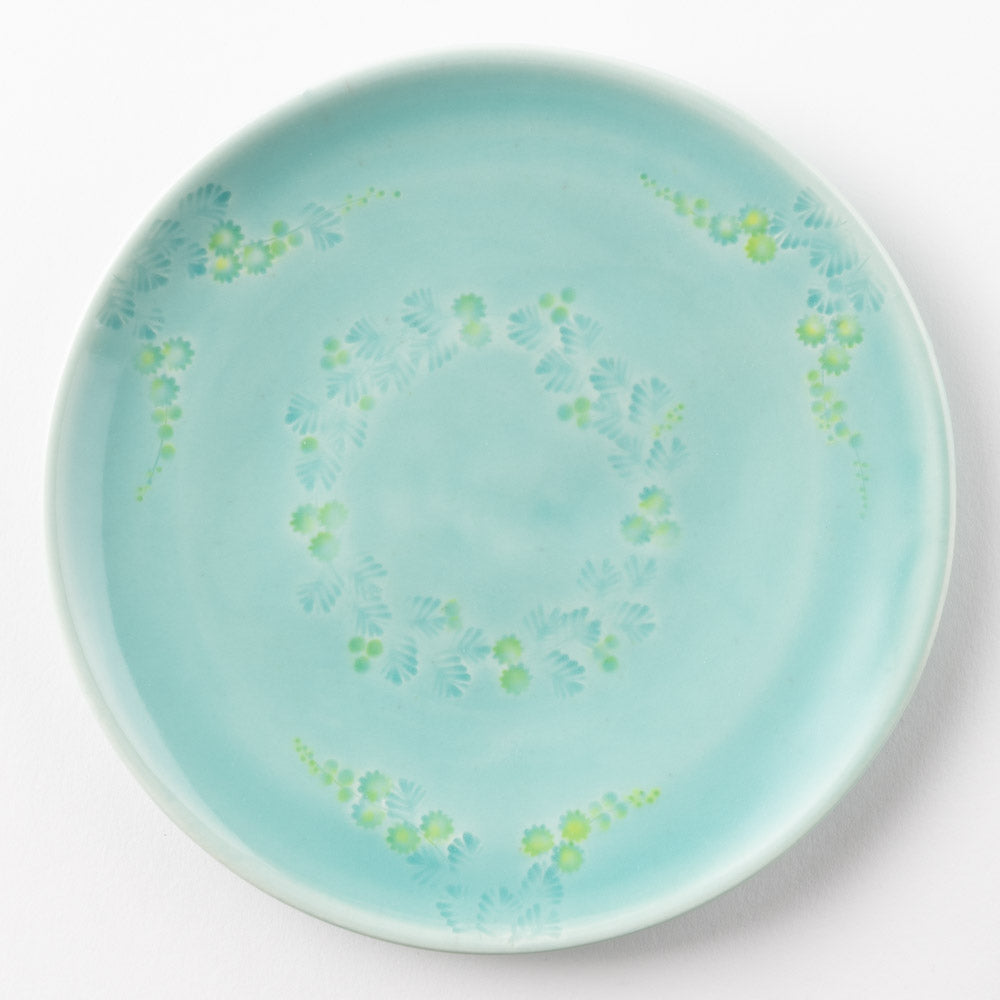 作家 梶山友里 ミモザの大皿6寸(ミモザ水色) 作家 梶山友里 陶磁器作家もの