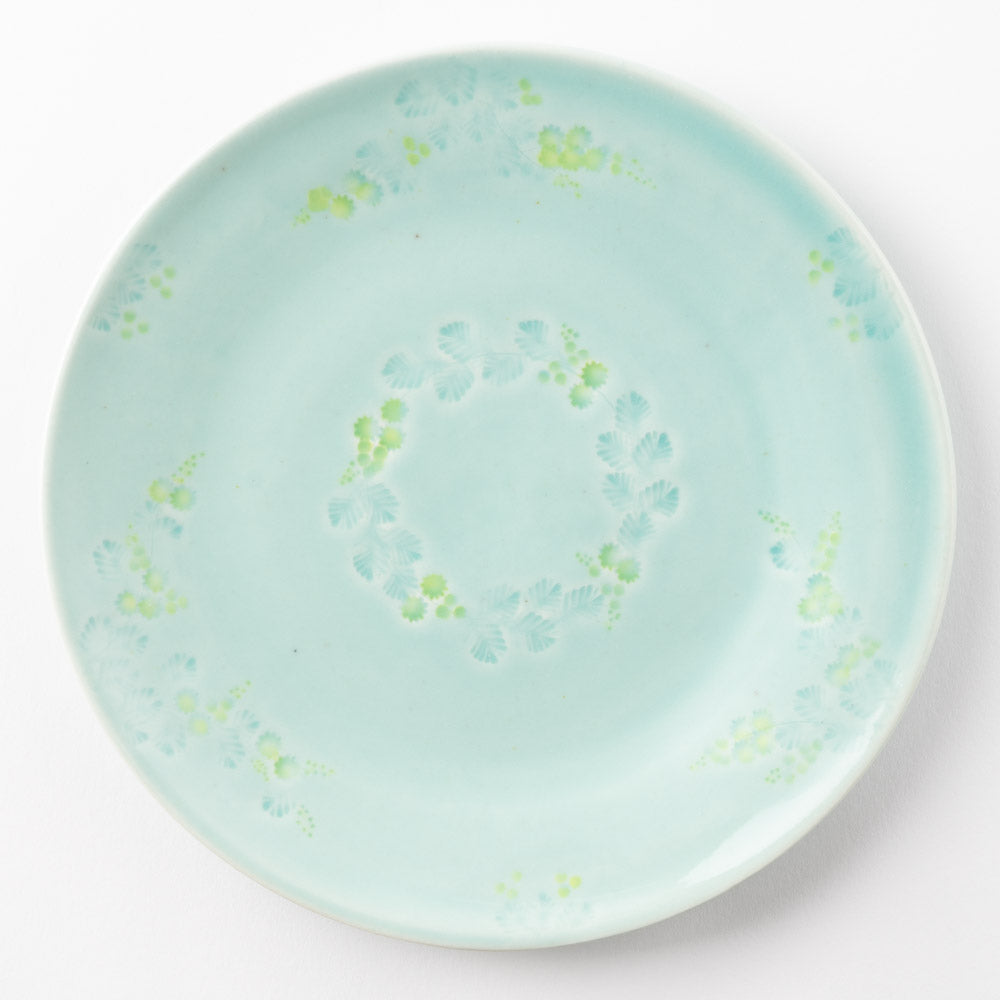 作家 梶山友里 ミモザの大皿7寸(ミモザ水色) 作家 梶山友里 陶磁器作家もの