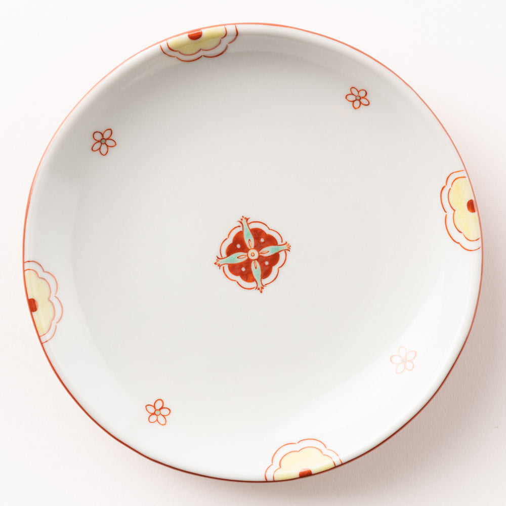 九谷焼工房花もん 丸皿(雪輪と花) 九谷焼工房花もん 九谷焼