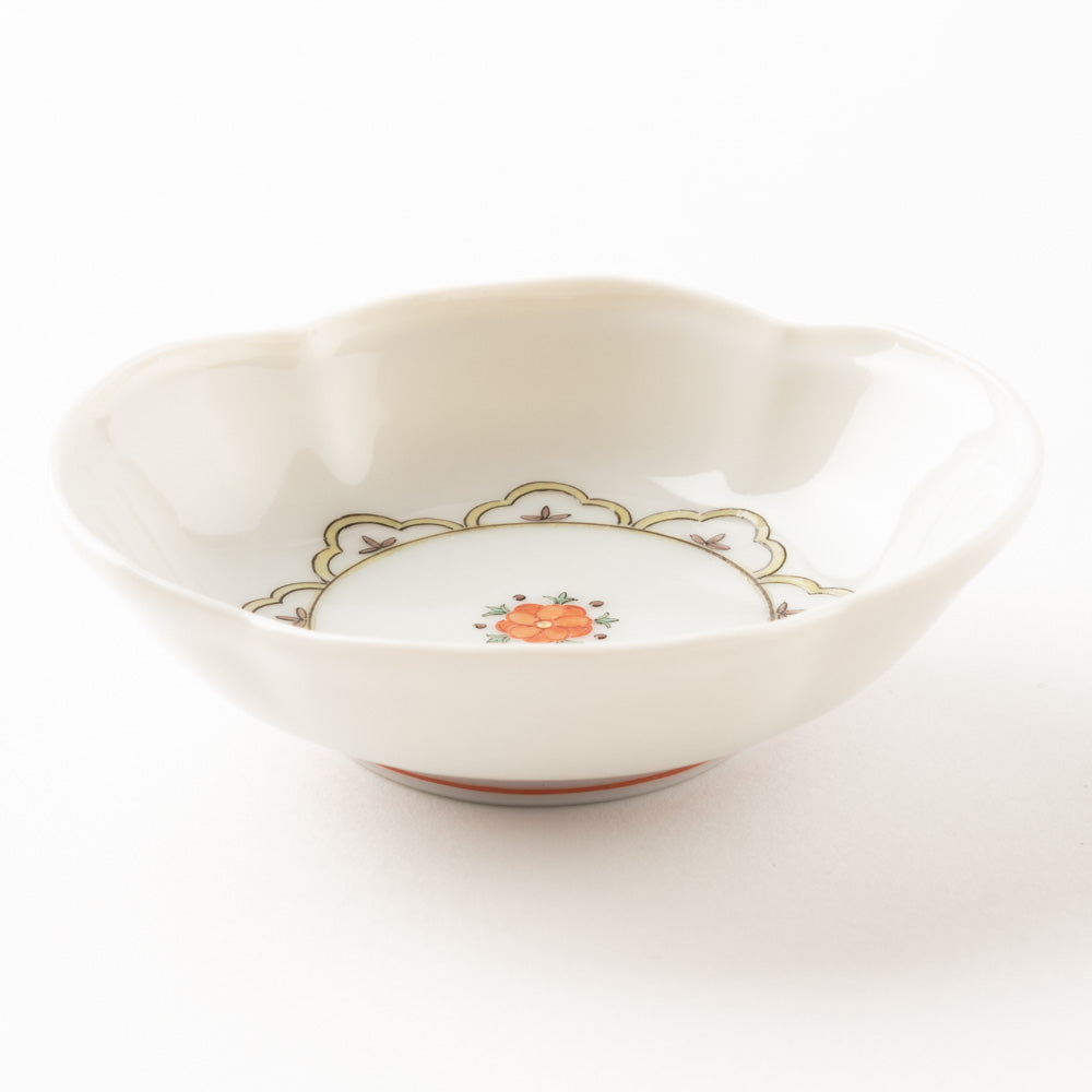 九谷焼工房花もん 木瓜皿(赤花) 九谷焼工房花もん 九谷焼