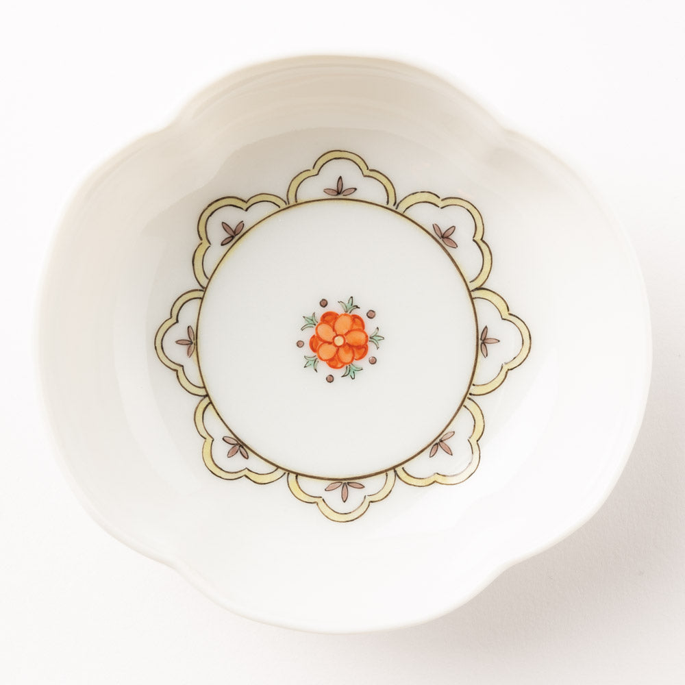 九谷焼工房花もん 木瓜皿(赤花) 九谷焼工房花もん 九谷焼