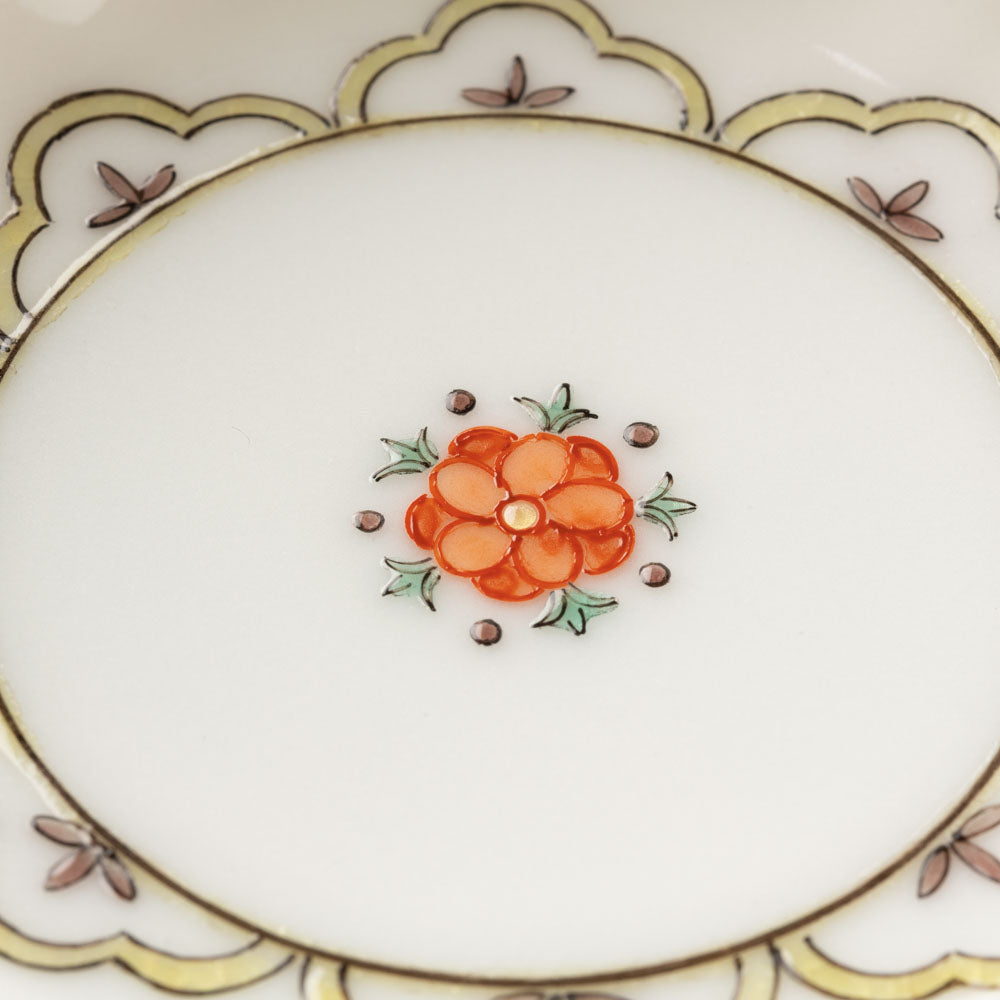 九谷焼工房花もん 木瓜皿(赤花) 九谷焼工房花もん 九谷焼