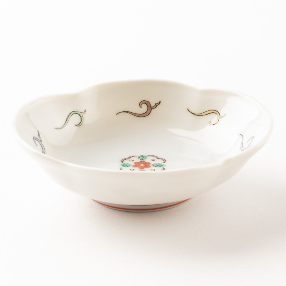 九谷焼工房花もん 木瓜皿(花と雲) 九谷焼工房花もん 九谷焼