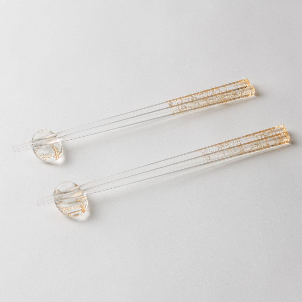 箔一 箸・箸置きセット クリア箸(金糸) 箔一 金沢箔