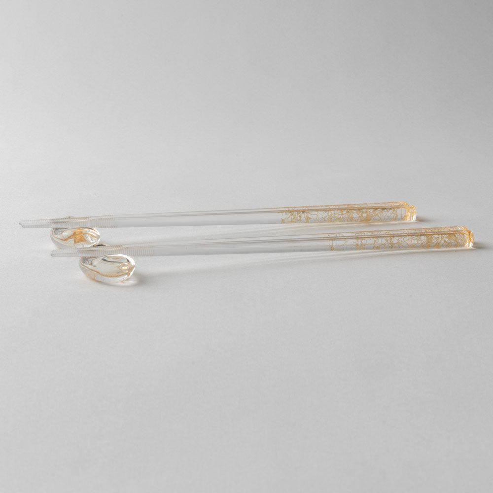 箔一 箸・箸置きセット クリア箸(金糸) 箔一 金沢箔
