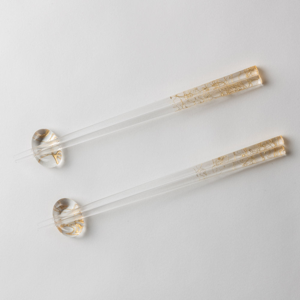 箔一 箸・箸置きセット クリア箸(金糸) 箔一 金沢箔