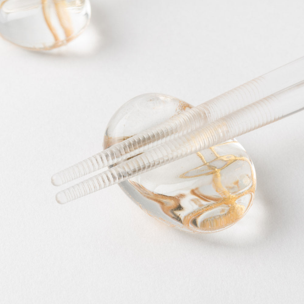 箔一 箸・箸置きセット クリア箸(金糸) 箔一 金沢箔