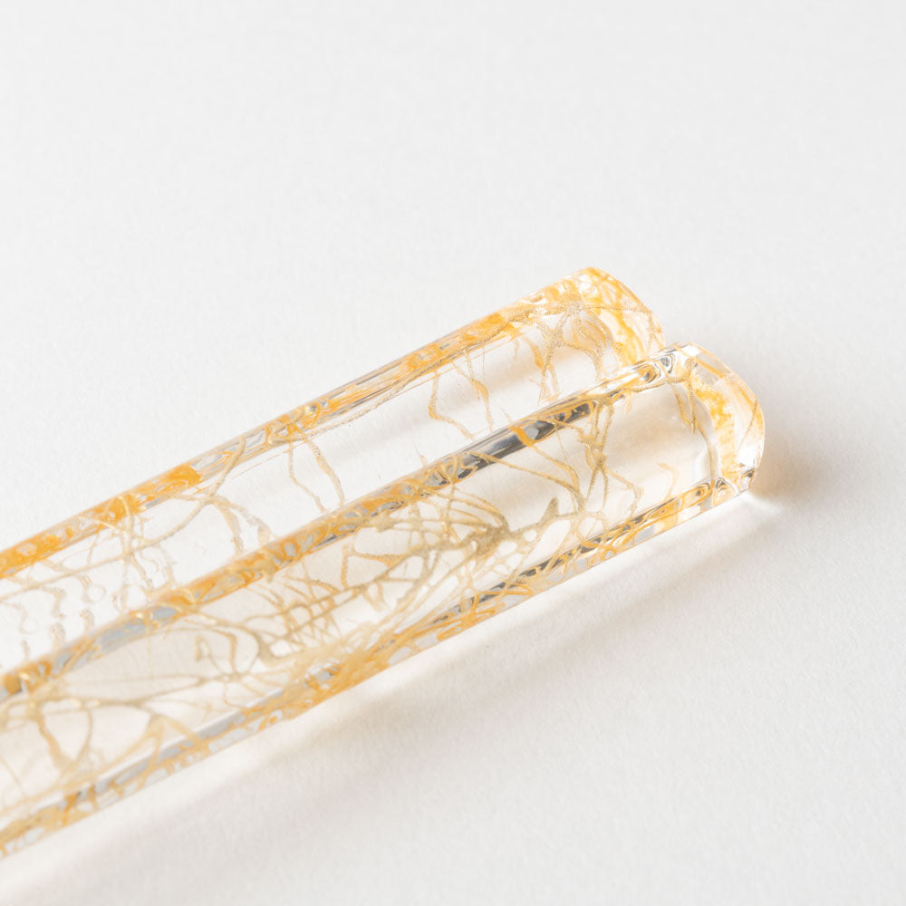 箔一 箸・箸置きセット クリア箸(金糸) 箔一 金沢箔