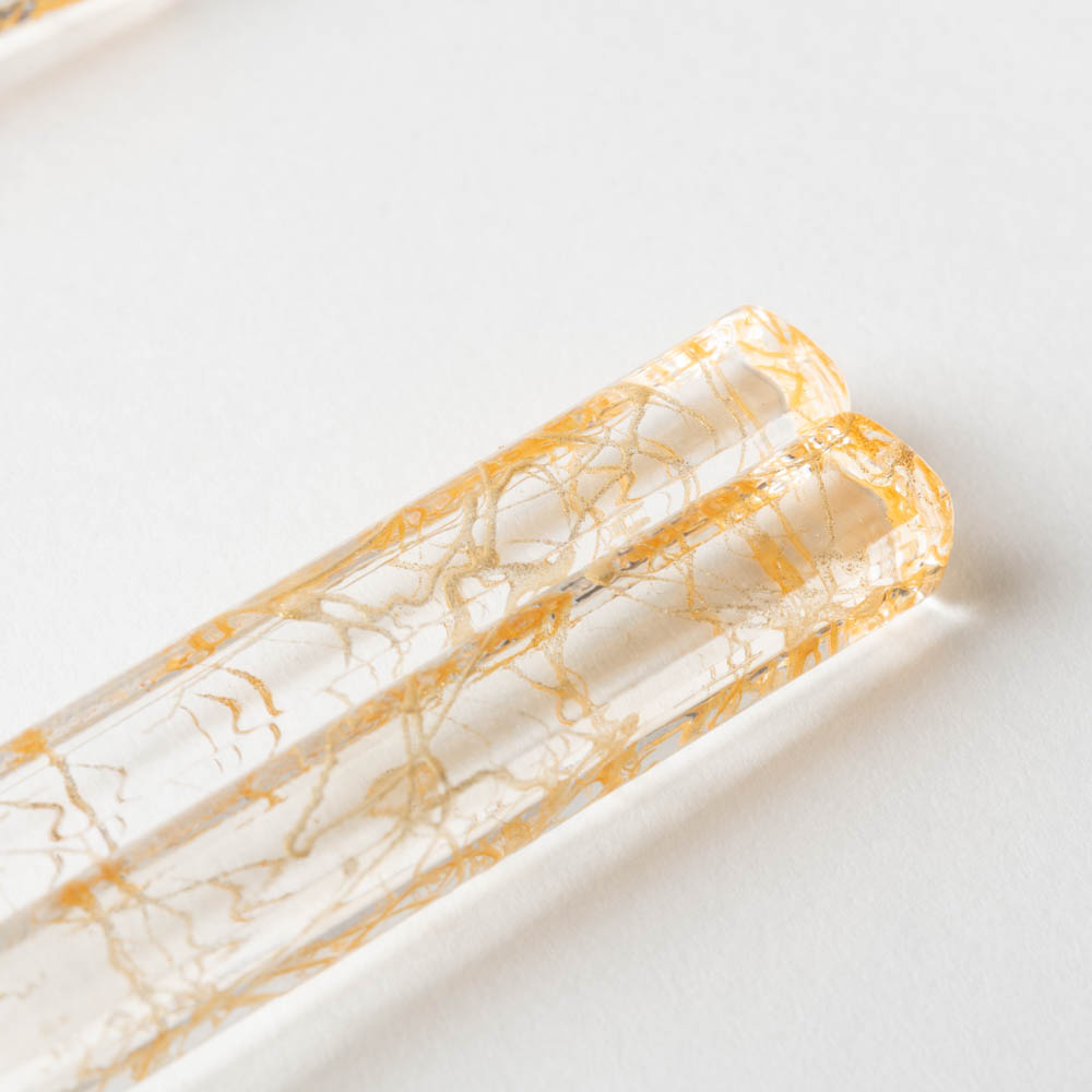 箔一 箸・箸置きセット クリア箸(金糸) 箔一 金沢箔