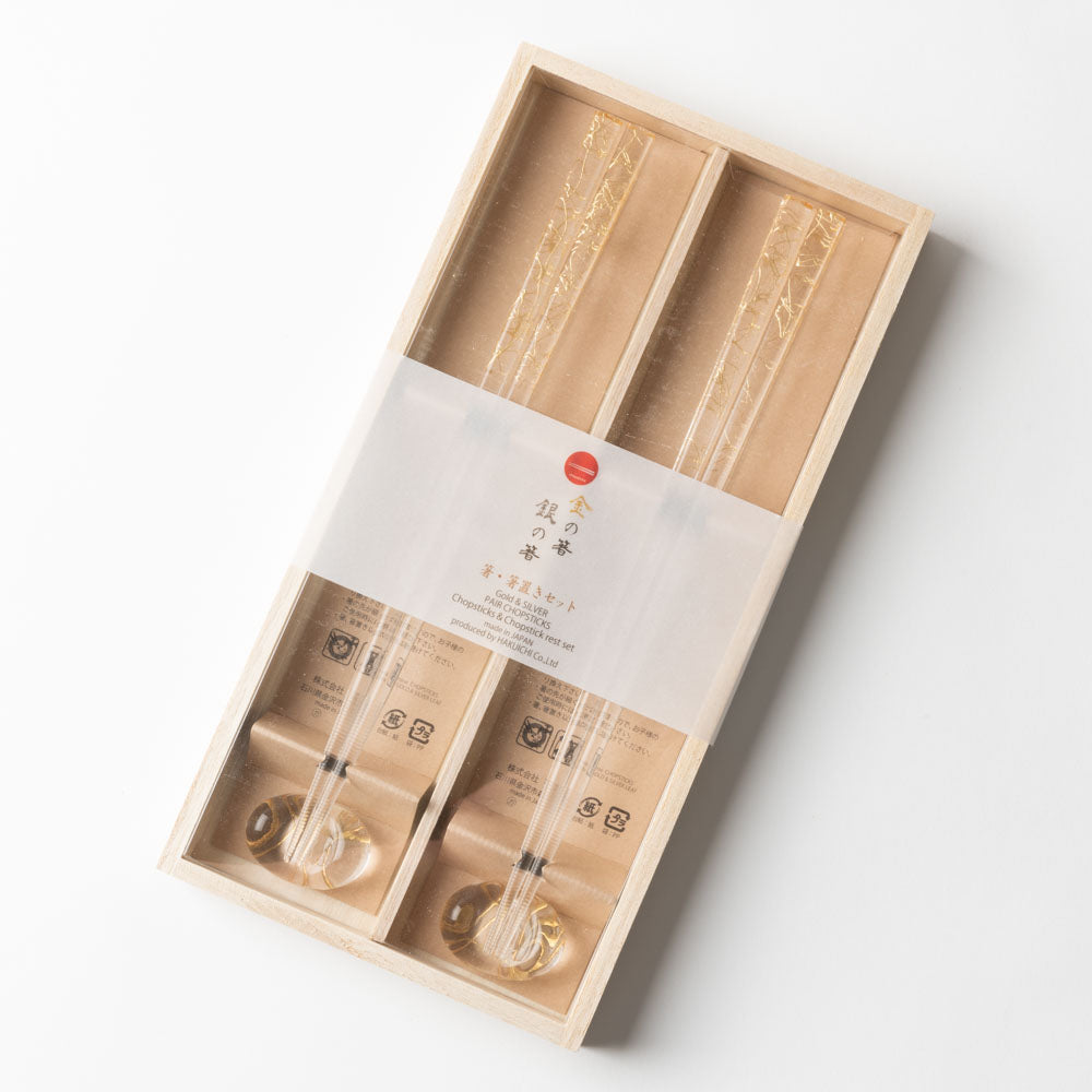 箔一 箸・箸置きセット クリア箸(金糸) 箔一 金沢箔