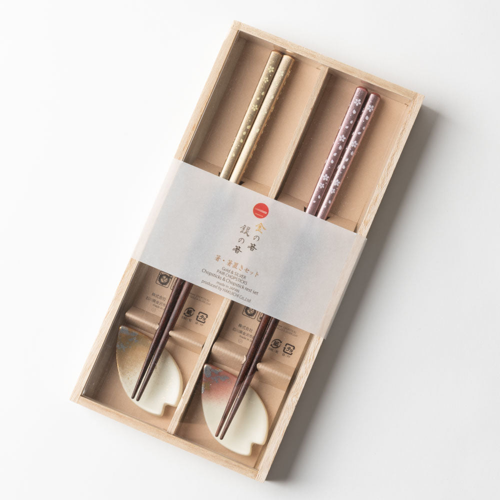 箔一 箸・箸置きセット 桜  木箱 箔一 金沢箔