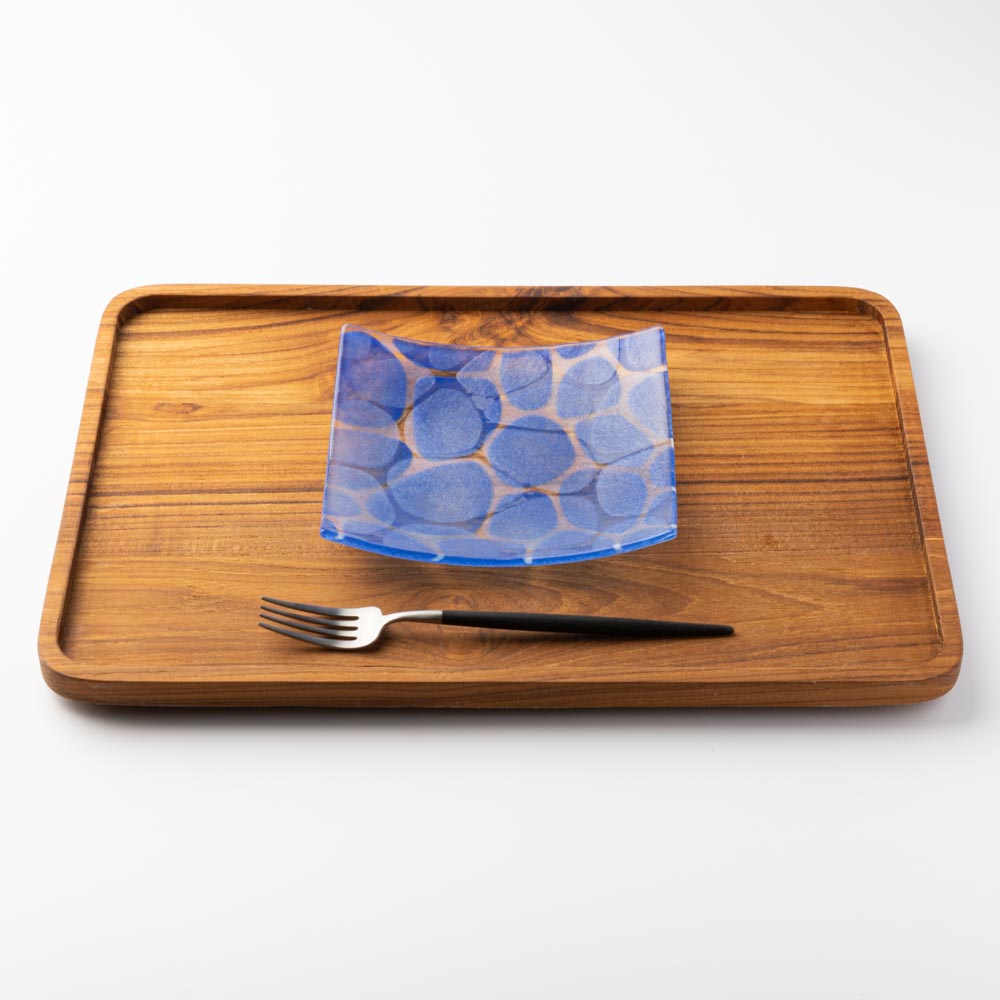 グラスアート藍 minasoko 角皿 14.5cm(ブルー) グラスアート藍 琉球ガラス