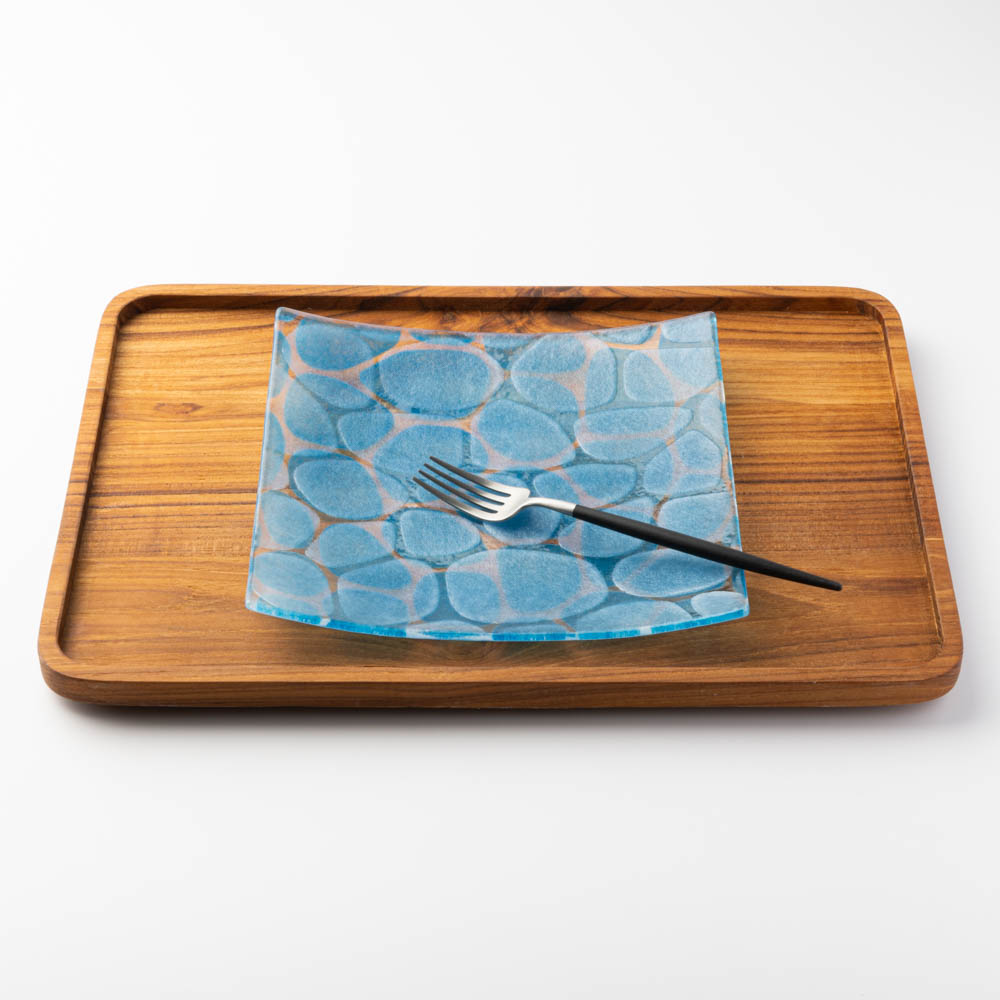 グラスアート藍 minasoko 角皿 19.5cm(スカイ) グラスアート藍 琉球ガラス