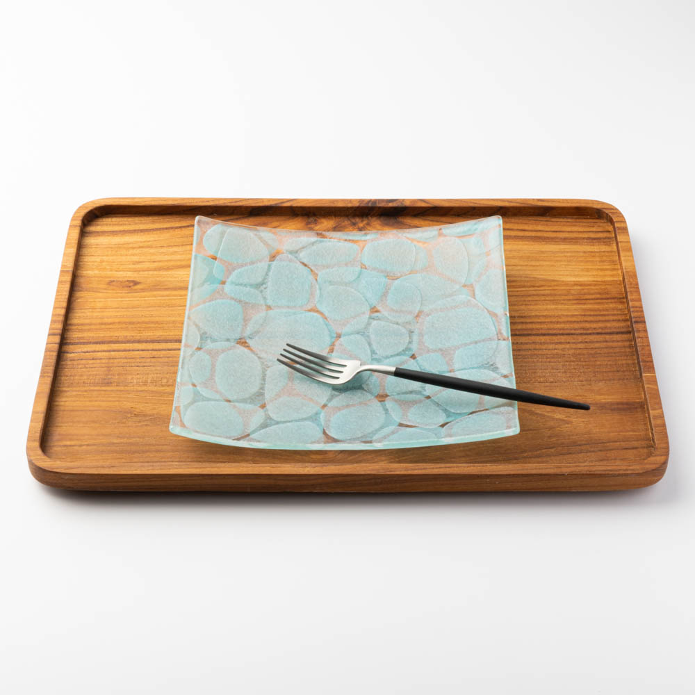 グラスアート藍 minasoko 角皿 19.5cm(ターコイズ) グラスアート藍 琉球ガラス