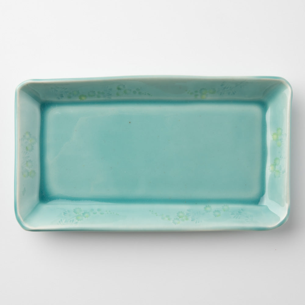 作家 梶山友里 長方皿(ミモザ水色) 作家 梶山友里 陶磁器作家もの