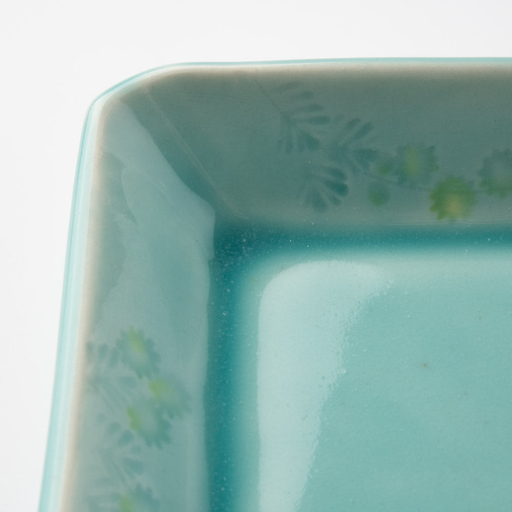 作家 梶山友里 長方皿(ミモザ水色) 作家 梶山友里 陶磁器作家もの