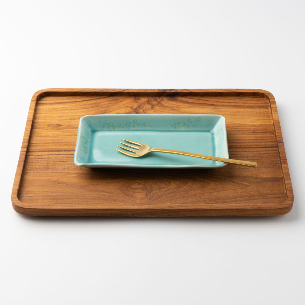 作家 梶山友里 長方皿(ミモザ水色) 作家 梶山友里 陶磁器作家もの