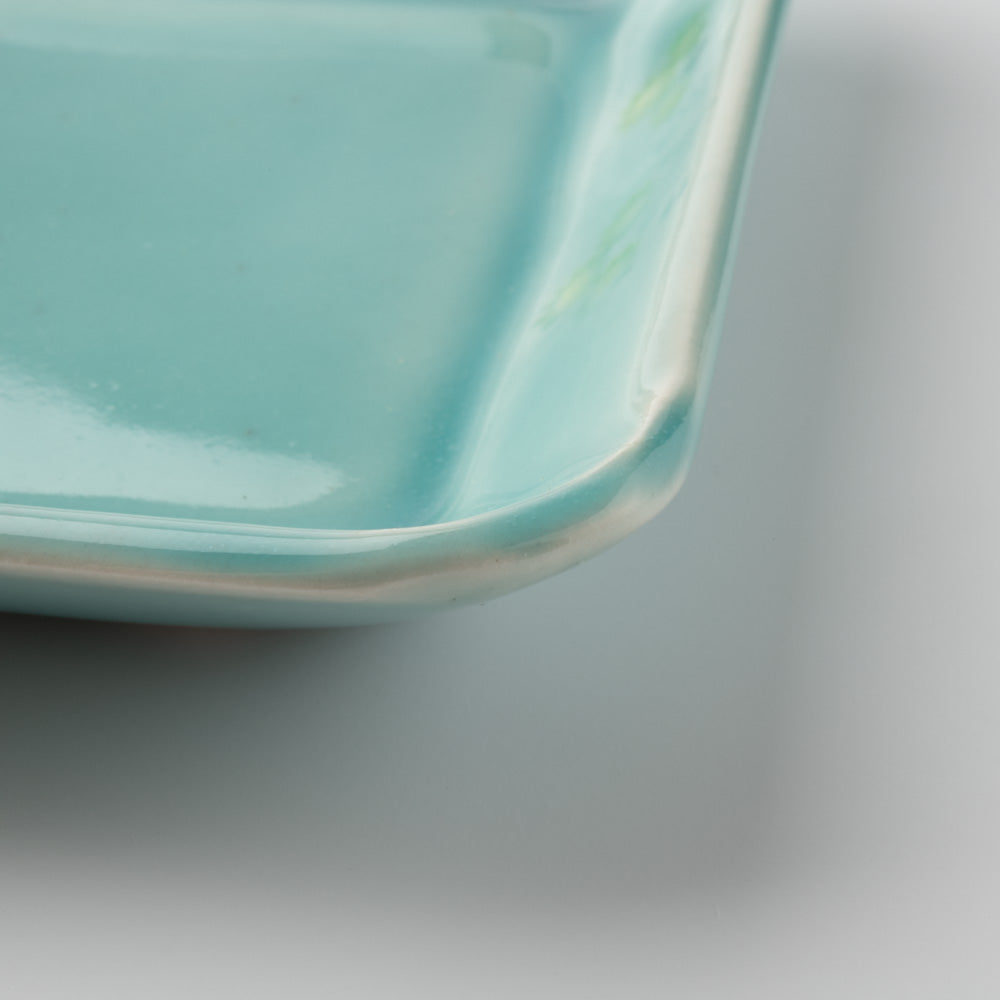 作家 梶山友里 長方皿(ミモザ水色) 作家 梶山友里 陶磁器作家もの