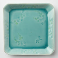 作家 梶山友里 正方皿(ミモザ水色) 作家 梶山友里 陶磁器作家もの