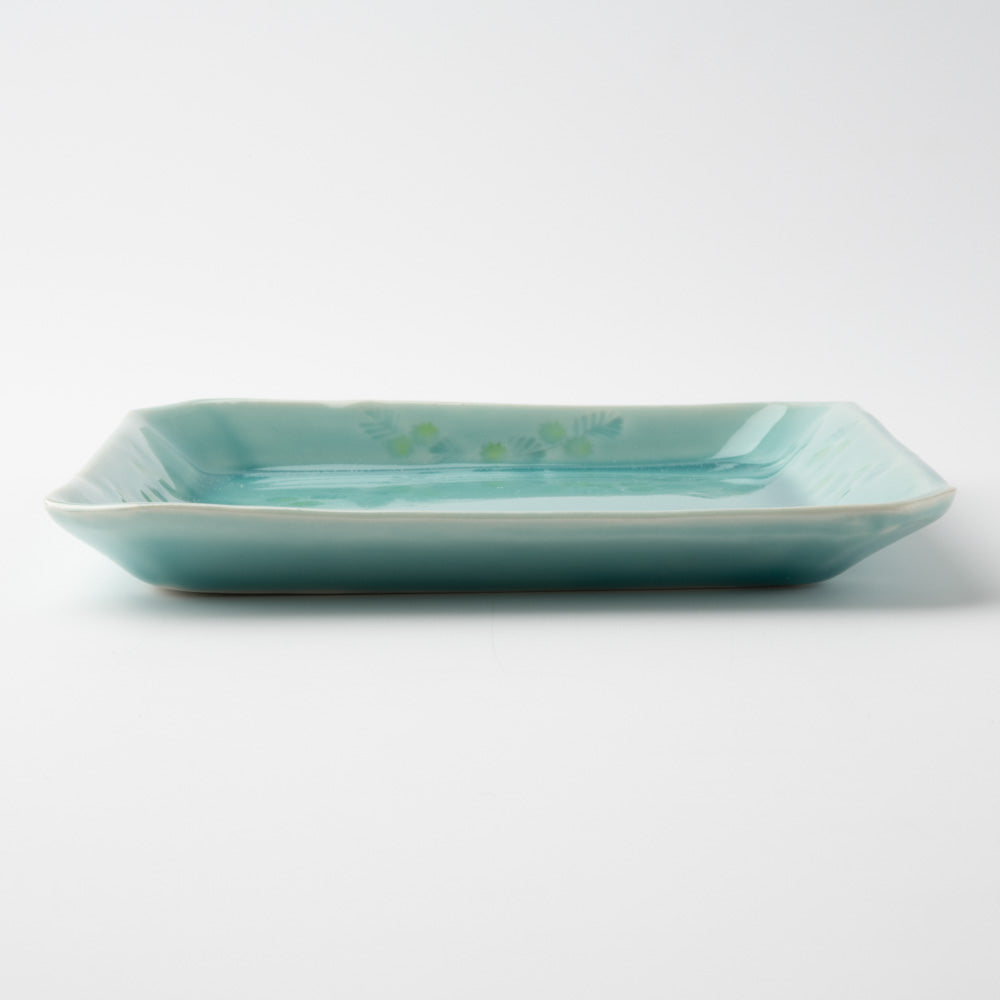 作家 梶山友里 正方皿(ミモザ水色) 作家 梶山友里 陶磁器作家もの