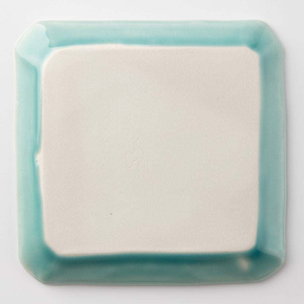 作家 梶山友里 正方皿(ミモザ水色) 作家 梶山友里 陶磁器作家もの