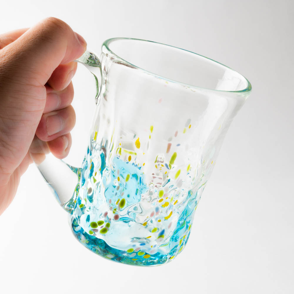 沖縄工芸村 花波ジョッキ(スカイ) 沖縄工芸村 琉球ガラス