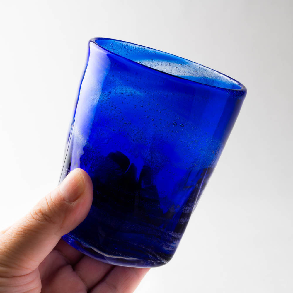 沖縄工芸村 万座ブルー 六角グラス 沖縄工芸村 琉球ガラス