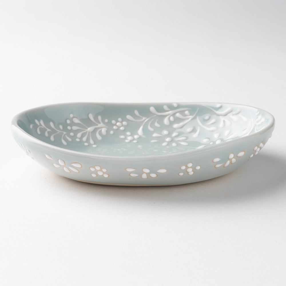 作家 大串真司 青磁小花だ円小皿 作家 大串真司 陶磁器作家もの