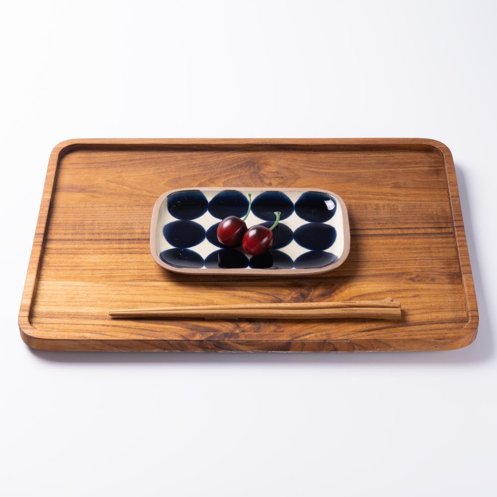 やちむん 一翠窯 長方皿(小) 呉須丸紋 やちむん 一翠窯 やちむん