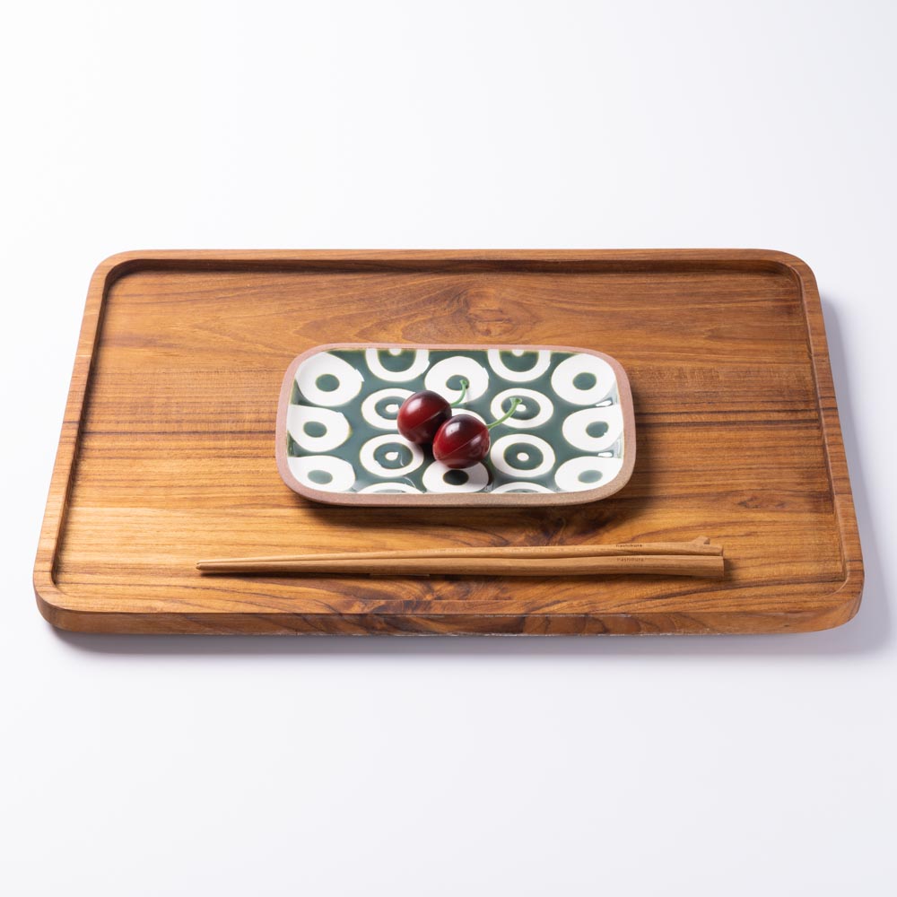 やちむん 一翠窯 長方皿(小) ヘゴ 緑 やちむん 一翠窯 やちむん