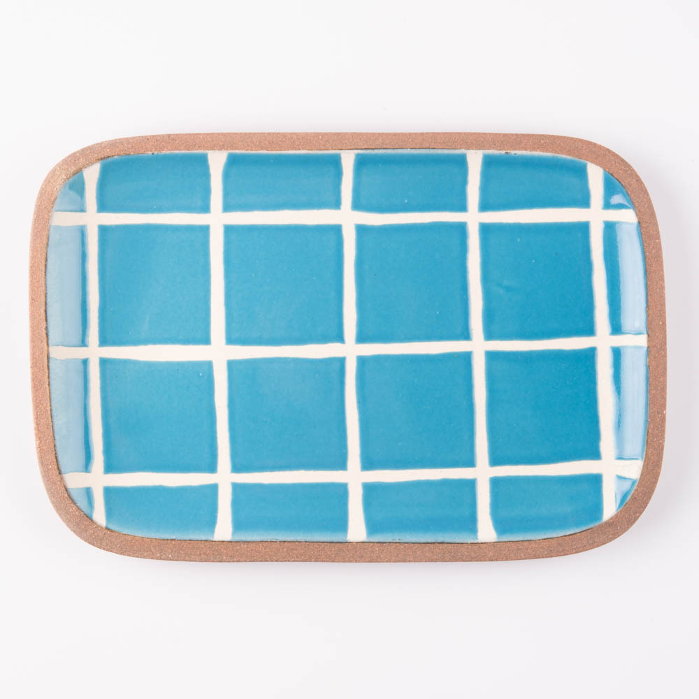やちむん 一翠窯 長方皿(小) タイル 水色 やちむん 一翠窯 やちむん