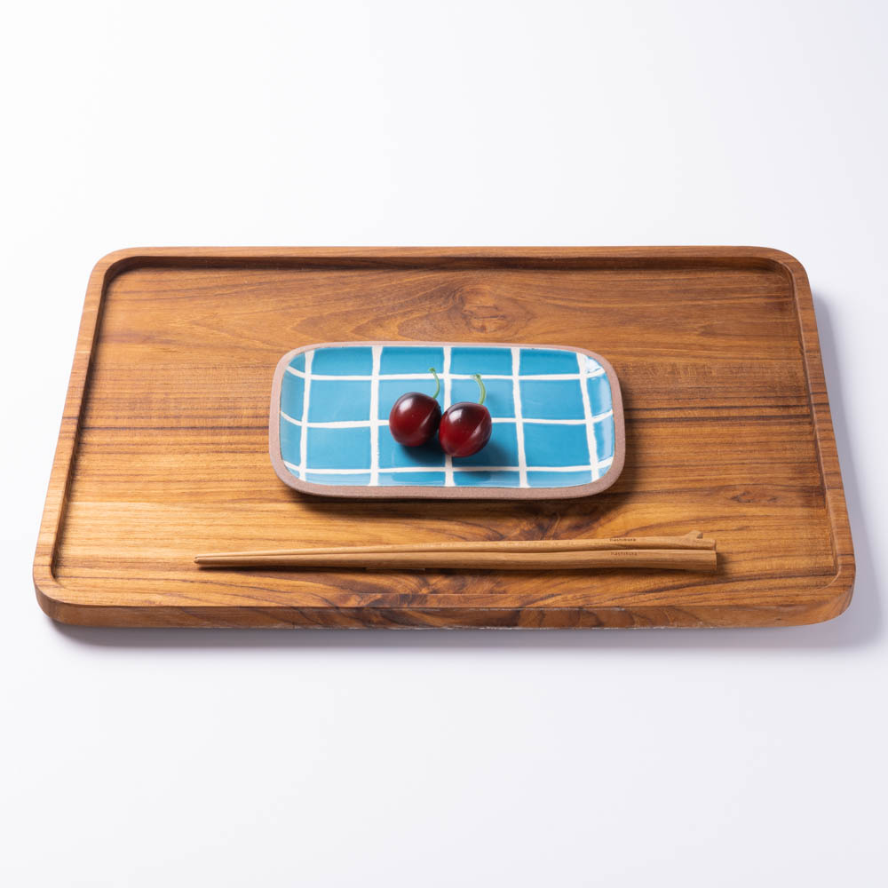 やちむん 一翠窯 長方皿(小) タイル 水色 やちむん 一翠窯 やちむん