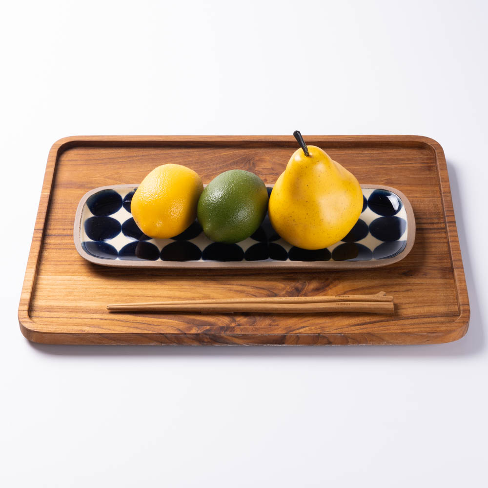 やちむん 一翠窯 長方皿(長) 呉須丸紋 やちむん 一翠窯 やちむん