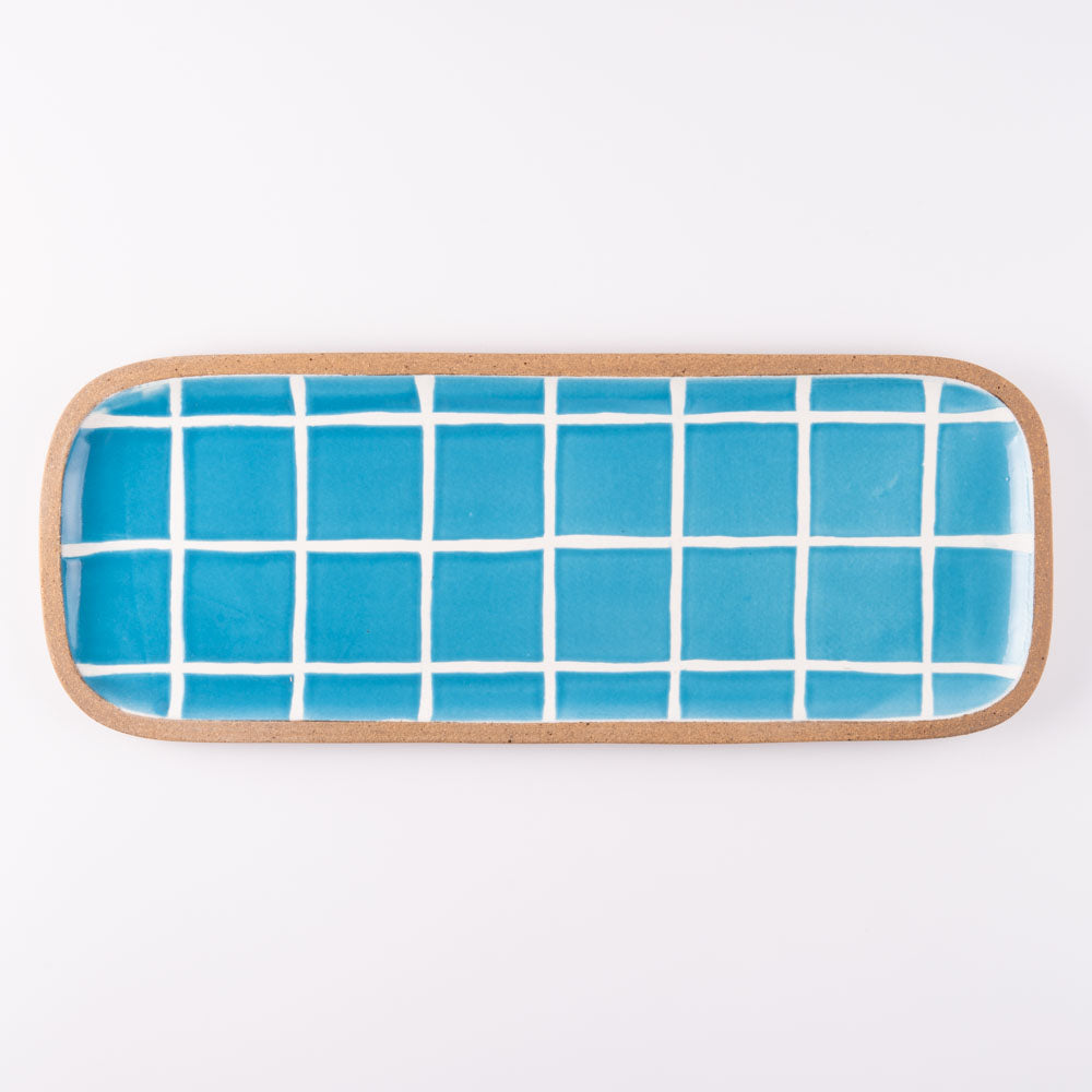 やちむん 一翠窯 長方皿(長) タイル 水色 やちむん 一翠窯 やちむん
