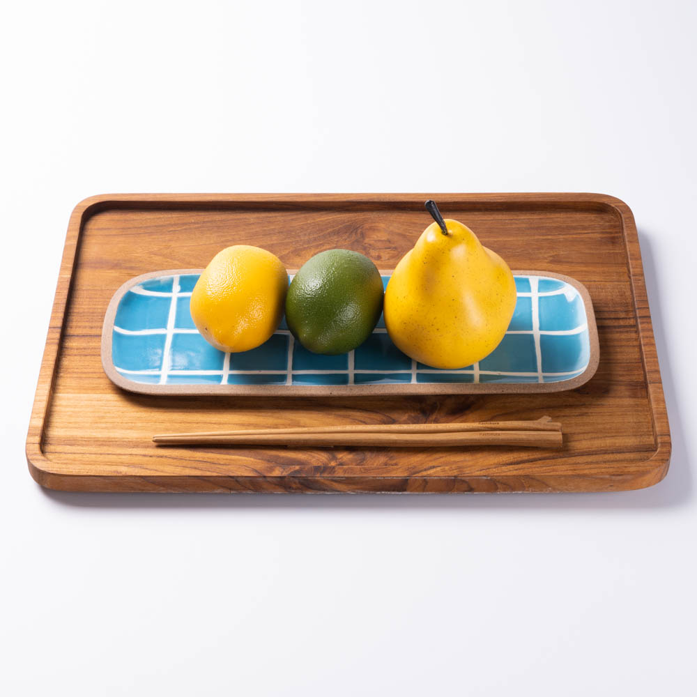 やちむん 一翠窯 長方皿(長) タイル 水色 やちむん 一翠窯 やちむん