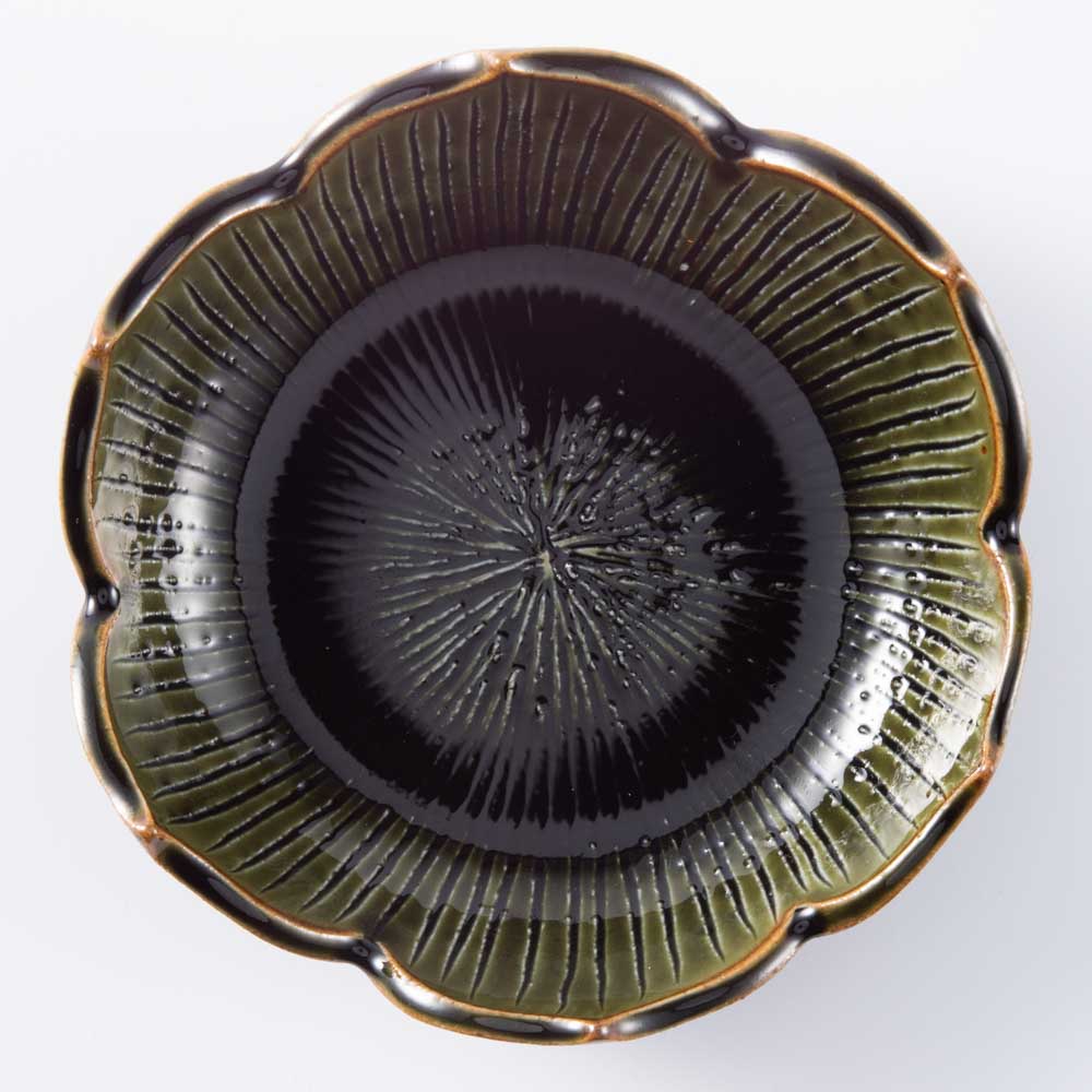 三川内焼 玉峰窯 織部釉ハス型小鉢 三川内焼 玉峰窯 三川内焼