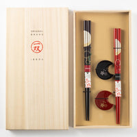 一双 若狭塗箸 宵待月&箸置華桜2P(桐箱入り) 一双 木工もの