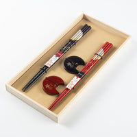 一双 若狭塗箸 宵待月&箸置華桜2P(桐箱入り) 一双 木工もの