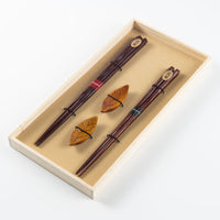 一双 若狭塗箸 花梨&箸置ゆずりは2P(桐箱入り) 一双 木工もの