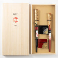 一双 若狭塗箸 瑞雲&箸置箔散らし2P(桐箱入り) 一双 木工もの