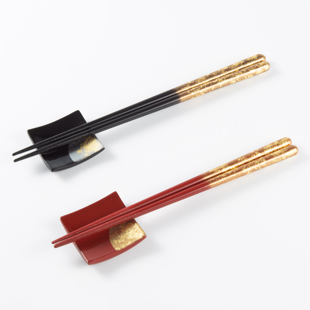 一双 若狭塗箸 瑞雲&箸置箔散らし2P(桐箱入り) 一双 木工もの