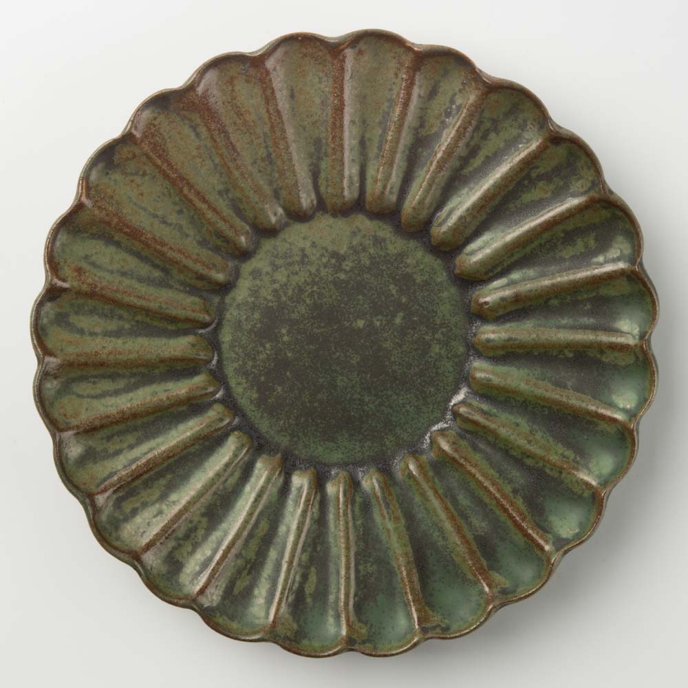 yoshida pottery 輪花皿 さびいろうぐいす yoshida pottery 陶磁器作家もの