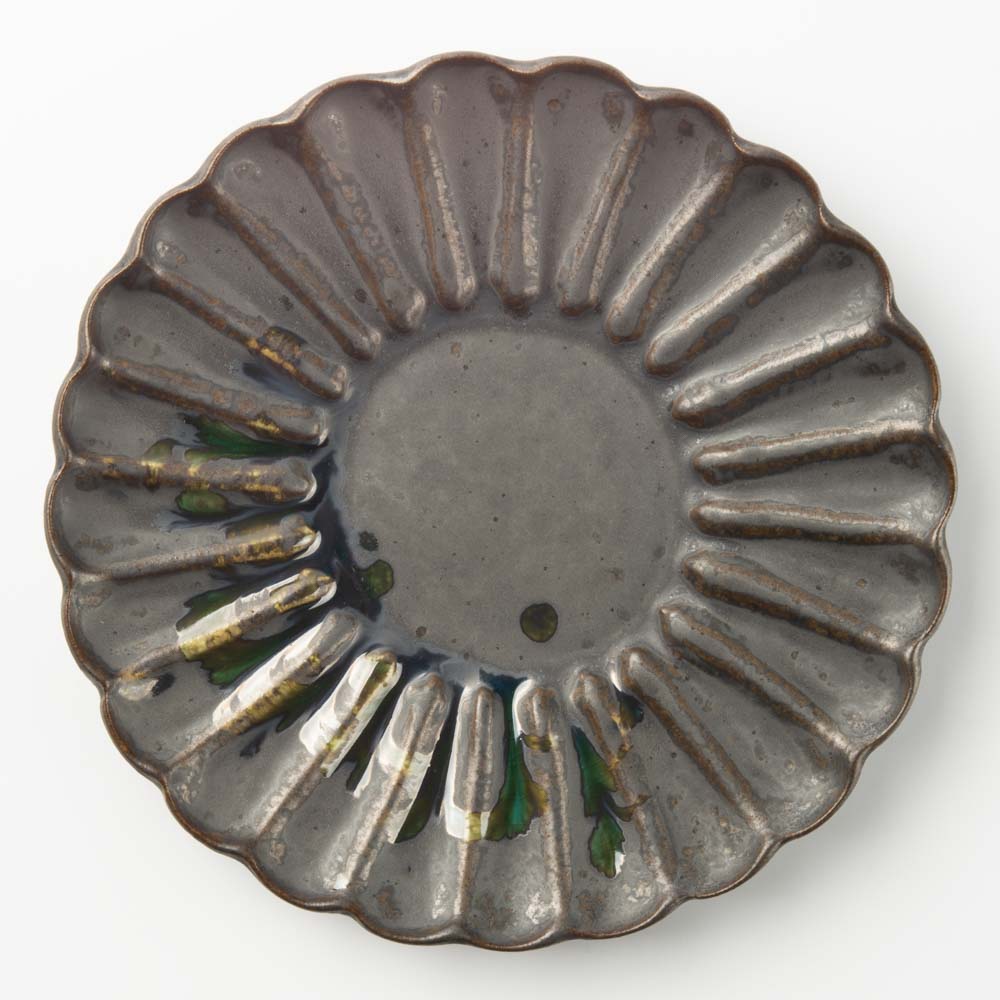 yoshida pottery 輪花皿 さびいろすす yoshida pottery 陶磁器作家もの