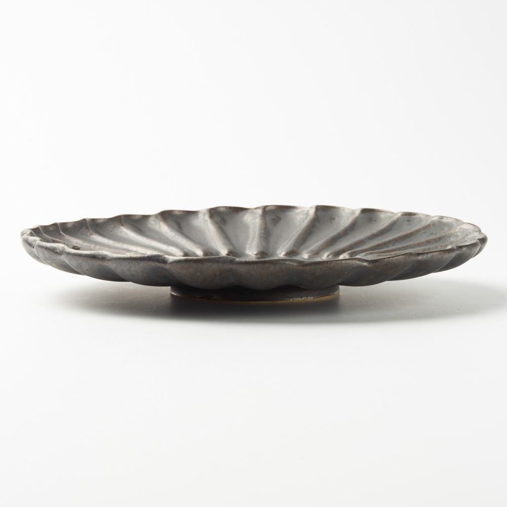 yoshida pottery 輪花皿 さびいろすす yoshida pottery 陶磁器作家もの